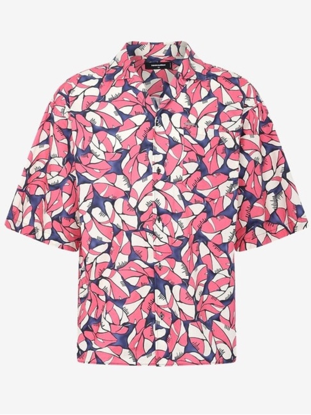 DSquared2 Pink Blue White Bowling Dropped Short-Sleeved Leaf Print Shirt 46 NWT